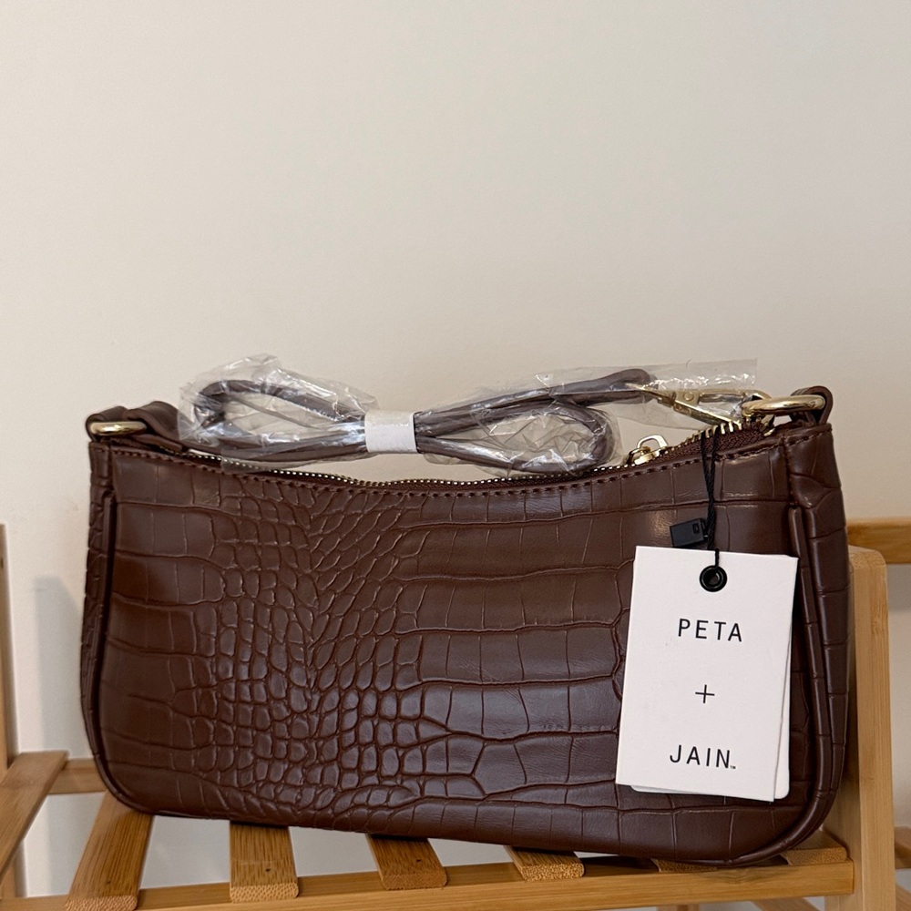 Peta + Jain Chocolate Brown Croc-Embossed Shoulder Bag
